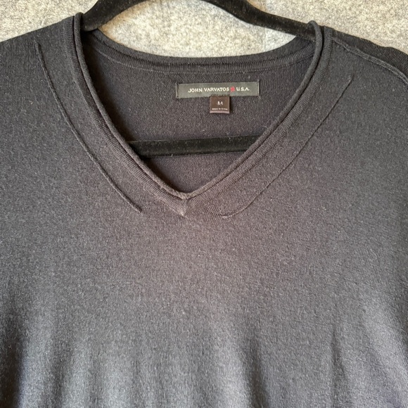 John Varvatos USA Black Wool Blend V-Neck Sweater Size L Textured Sleeve - Picture 4 of 14